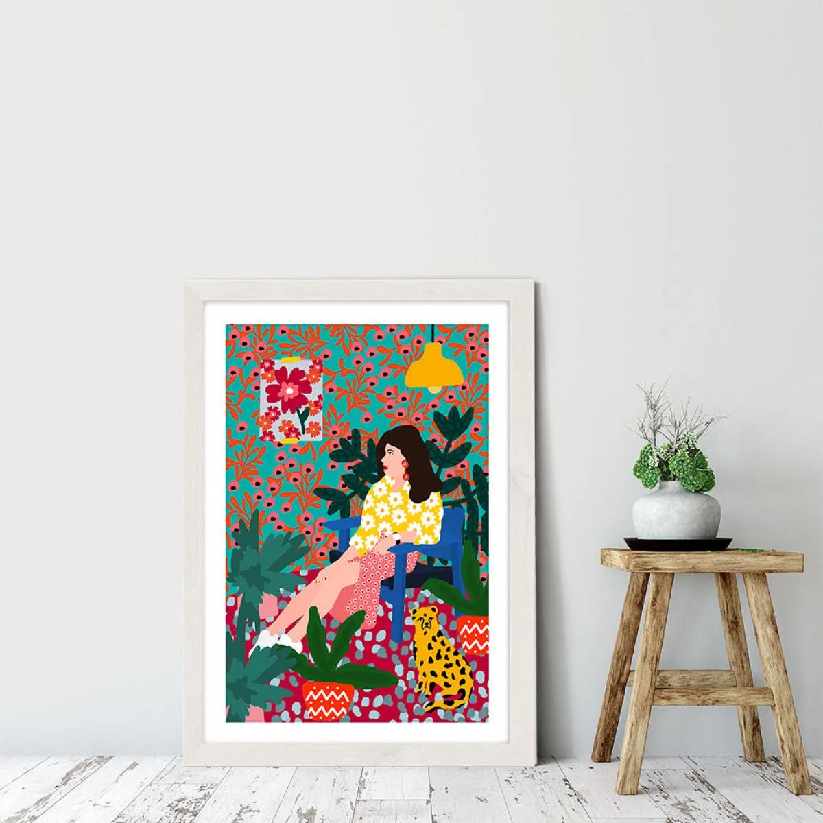 Waiting Girl Art Print White Frame – image 6