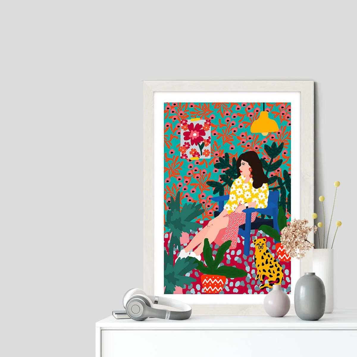 Waiting Girl Art Print White Frame – image 7