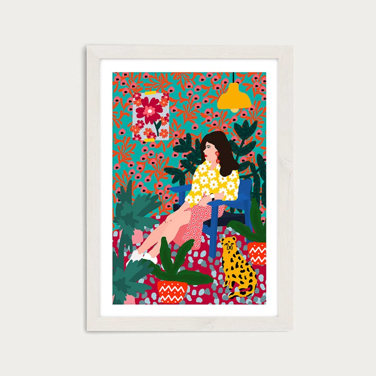 Waiting Girl Art Print White Frame – image 1