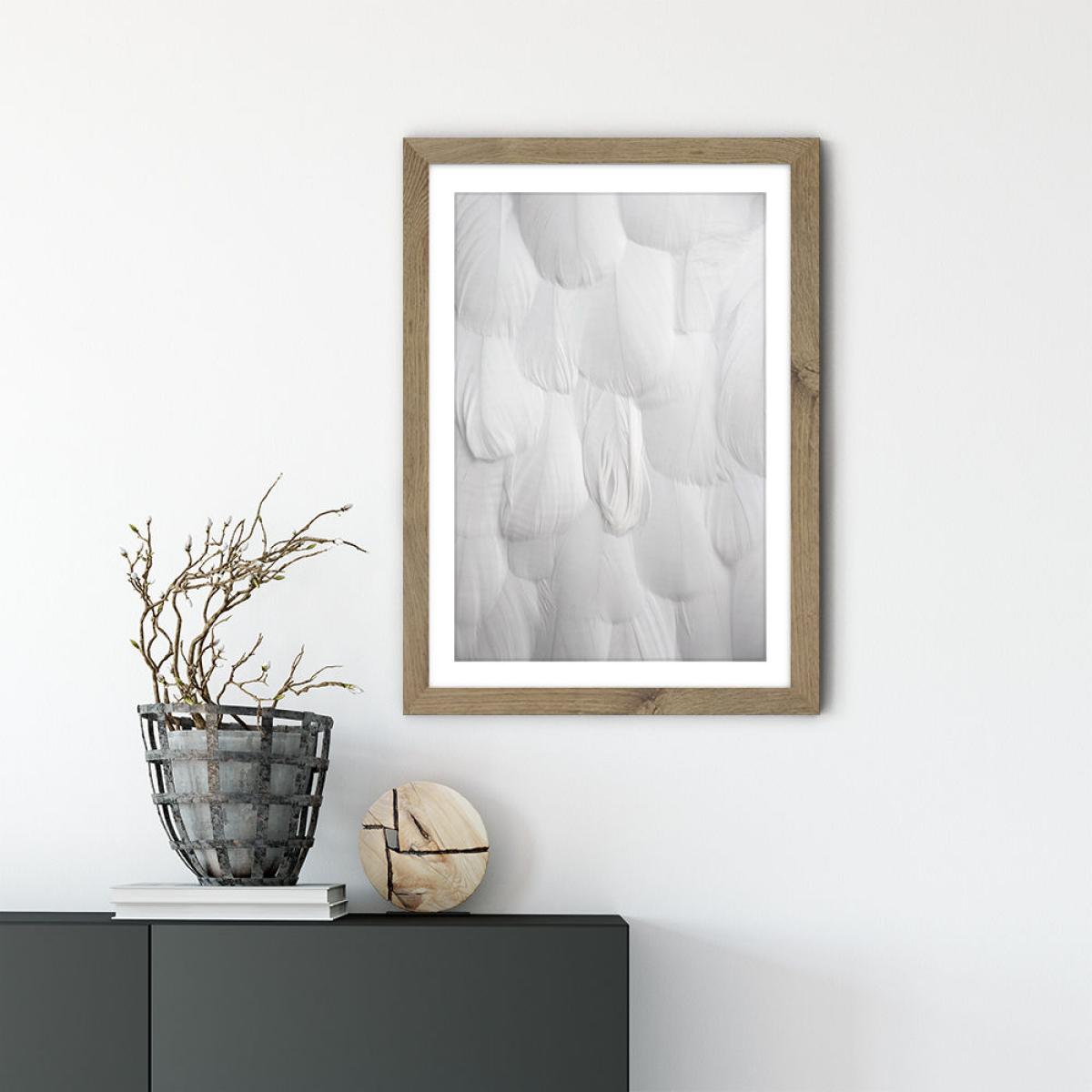 Soft White Feathers Art Print Oak Frame – image 2