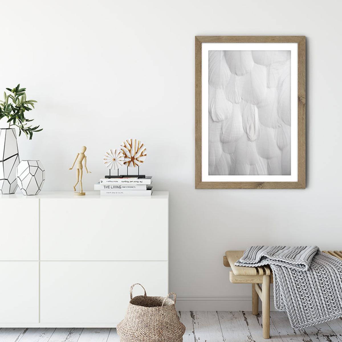 Soft White Feathers Art Print Oak Frame – image 3