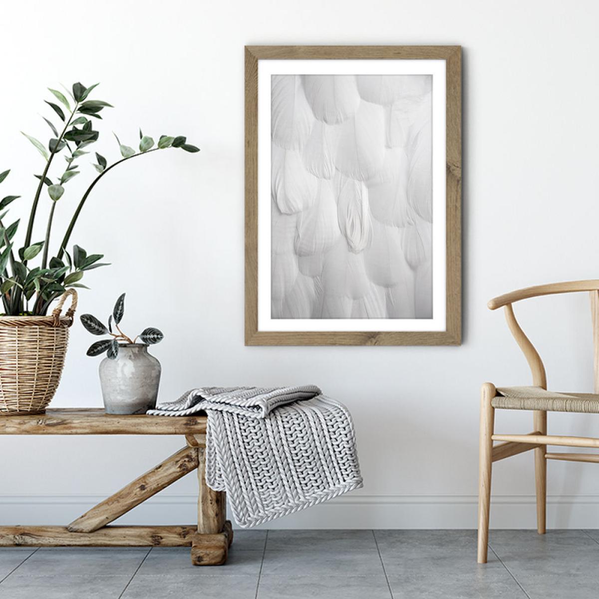 Soft White Feathers Art Print Oak Frame – image 4