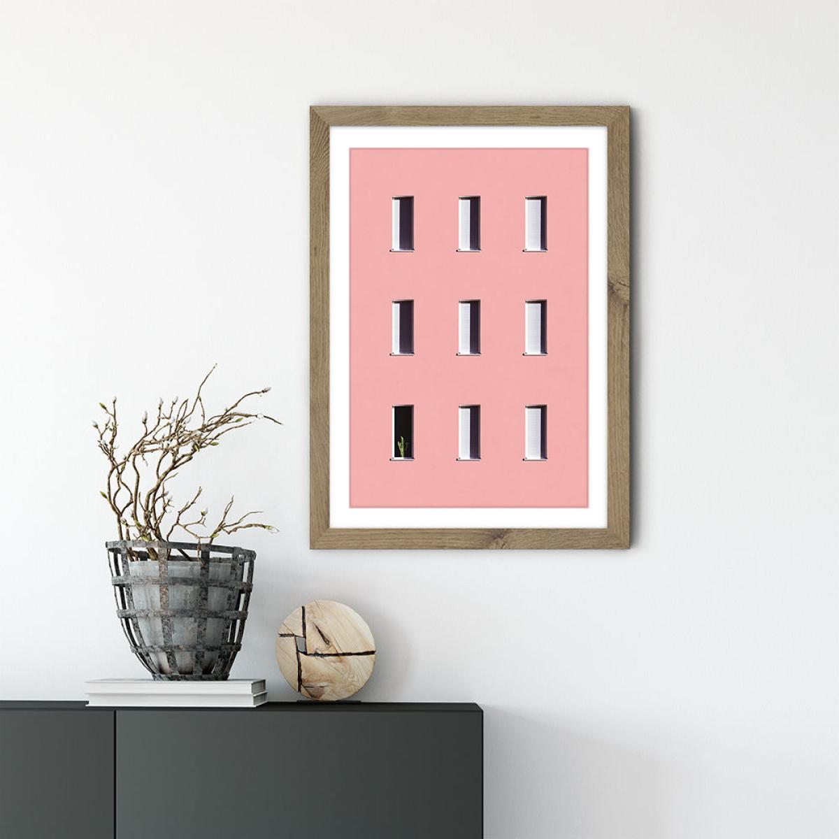 Sunbathing Cactus Art Print Oak Frame – image 3