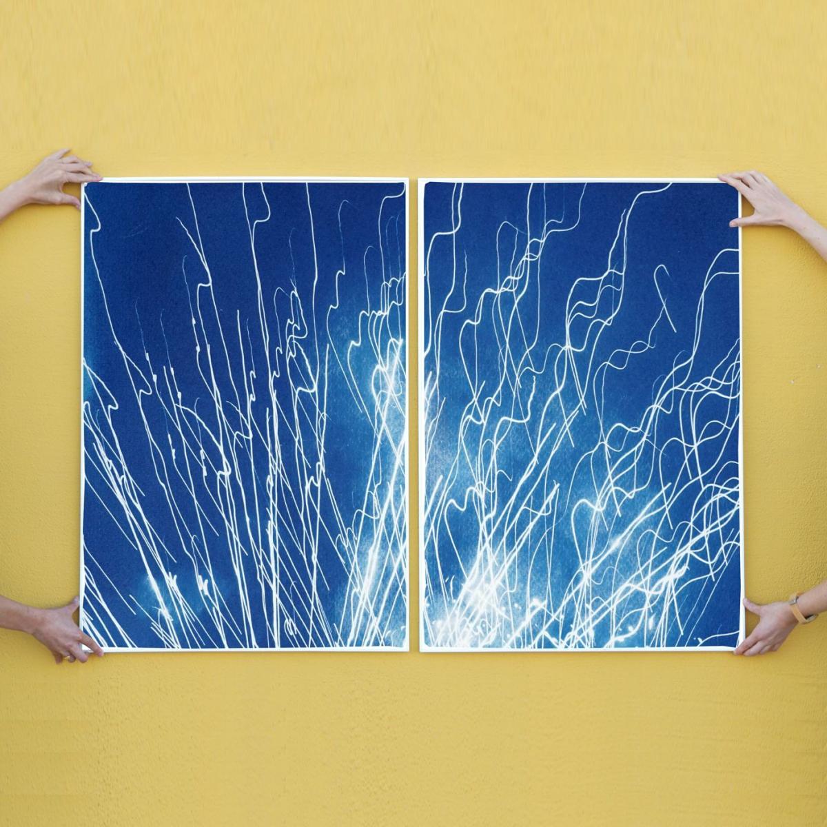 Firework Lights Handmade Cyanotype Art Print – image 2