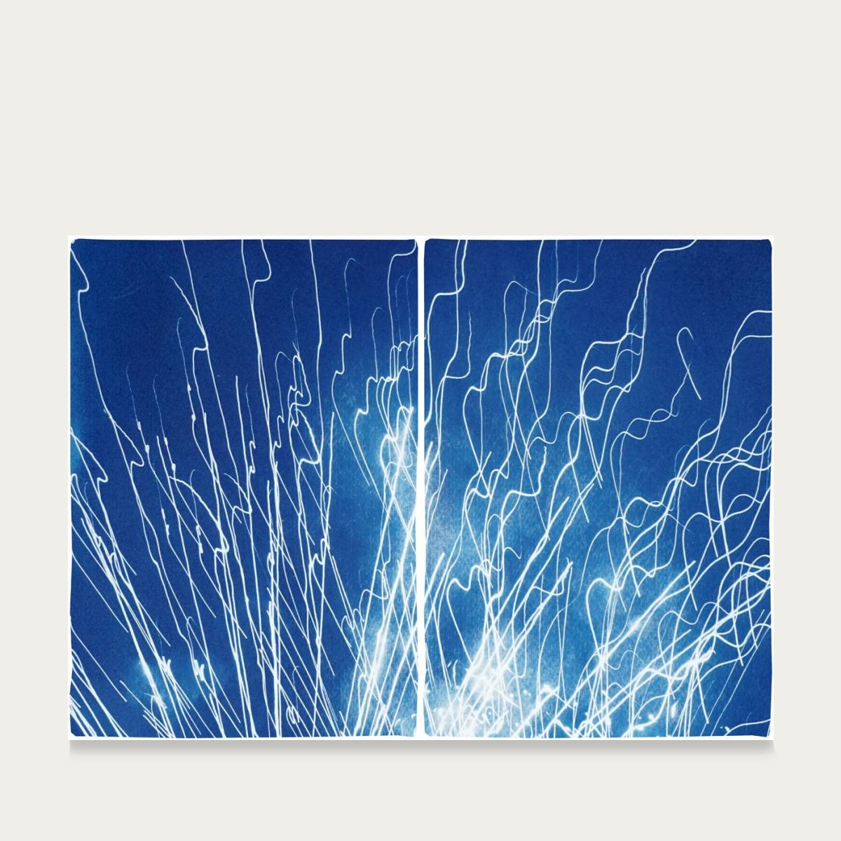 Firework Lights Handmade Cyanotype Art Print – image 1