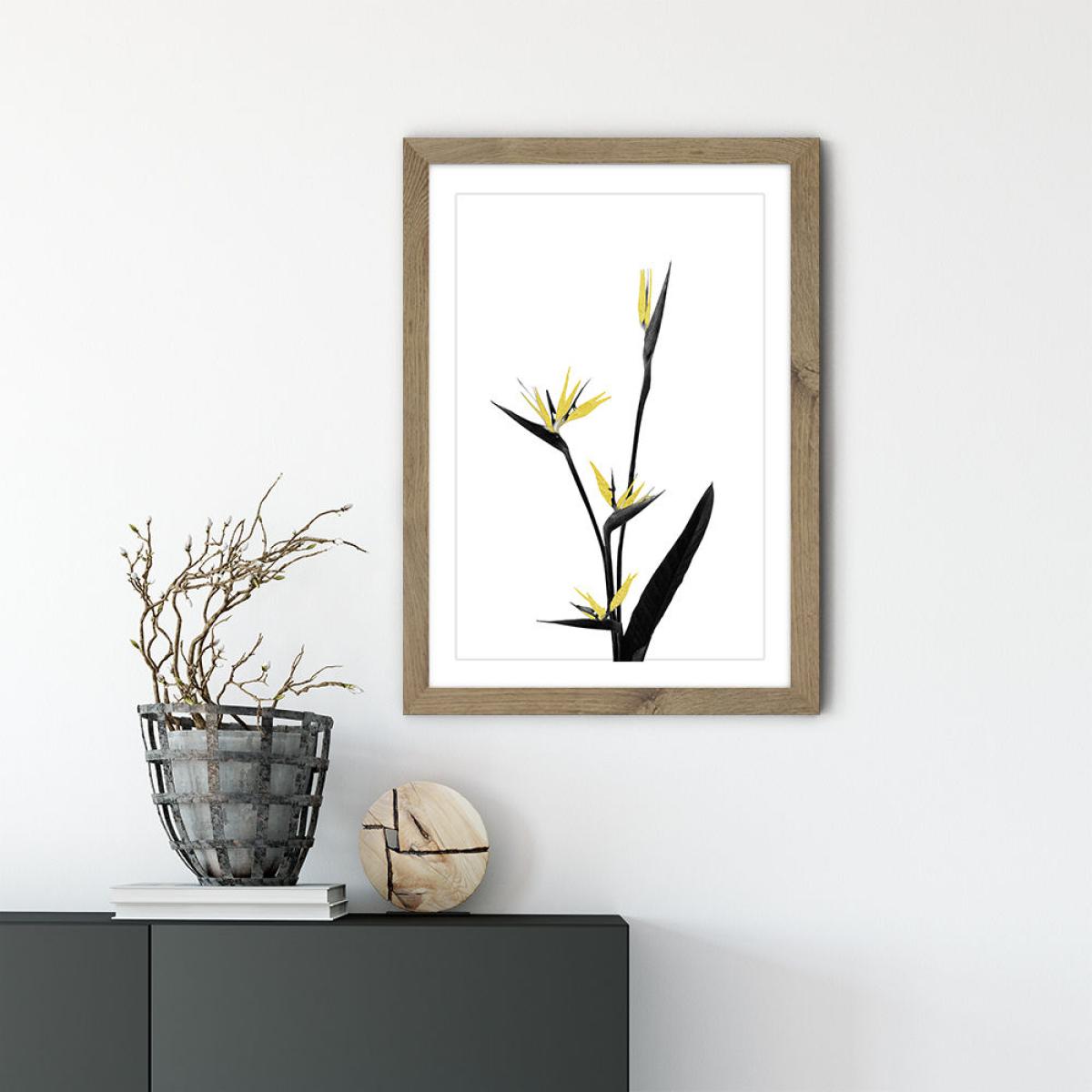 Flower Minimal Black and Gold 5 Art Print Oak Frame – image 2