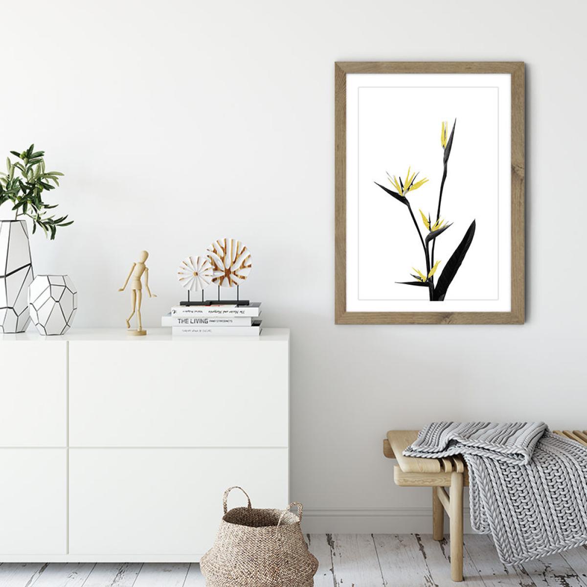 Flower Minimal Black and Gold 5 Art Print Oak Frame – image 3