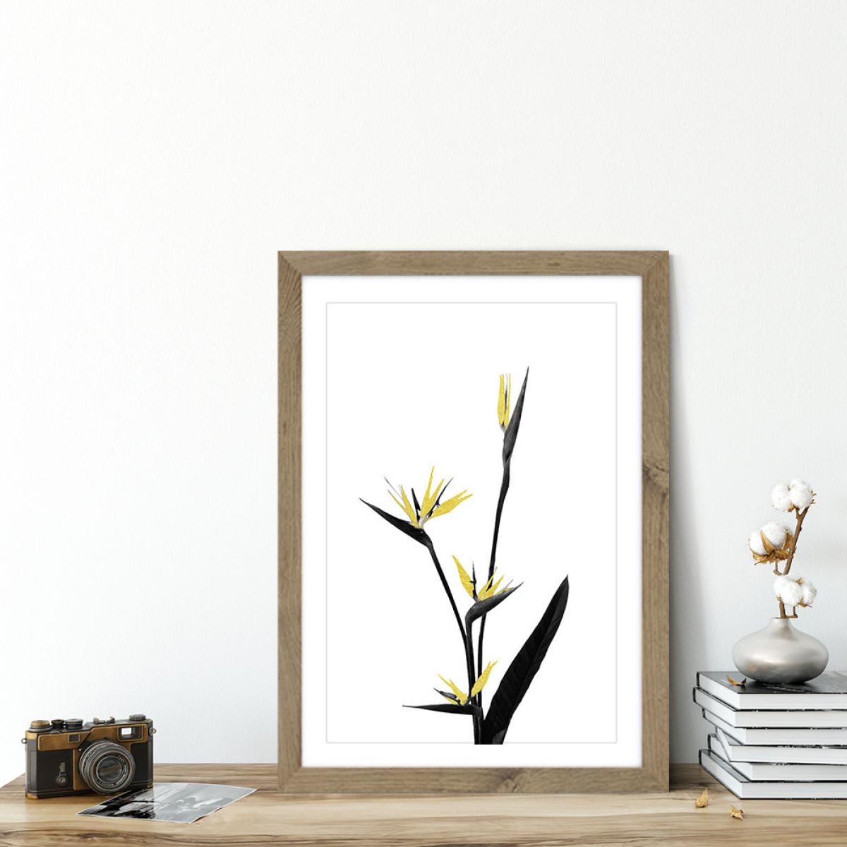 Flower Minimal Black and Gold 5 Art Print Oak Frame – image 4