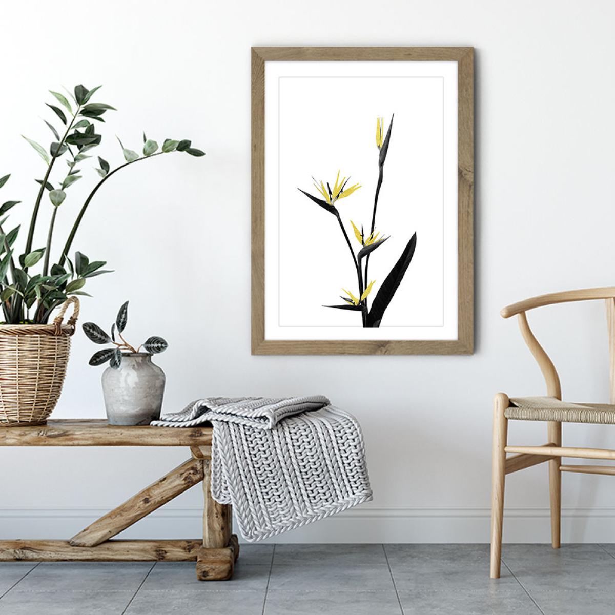 Flower Minimal Black and Gold 5 Art Print Oak Frame – image 5