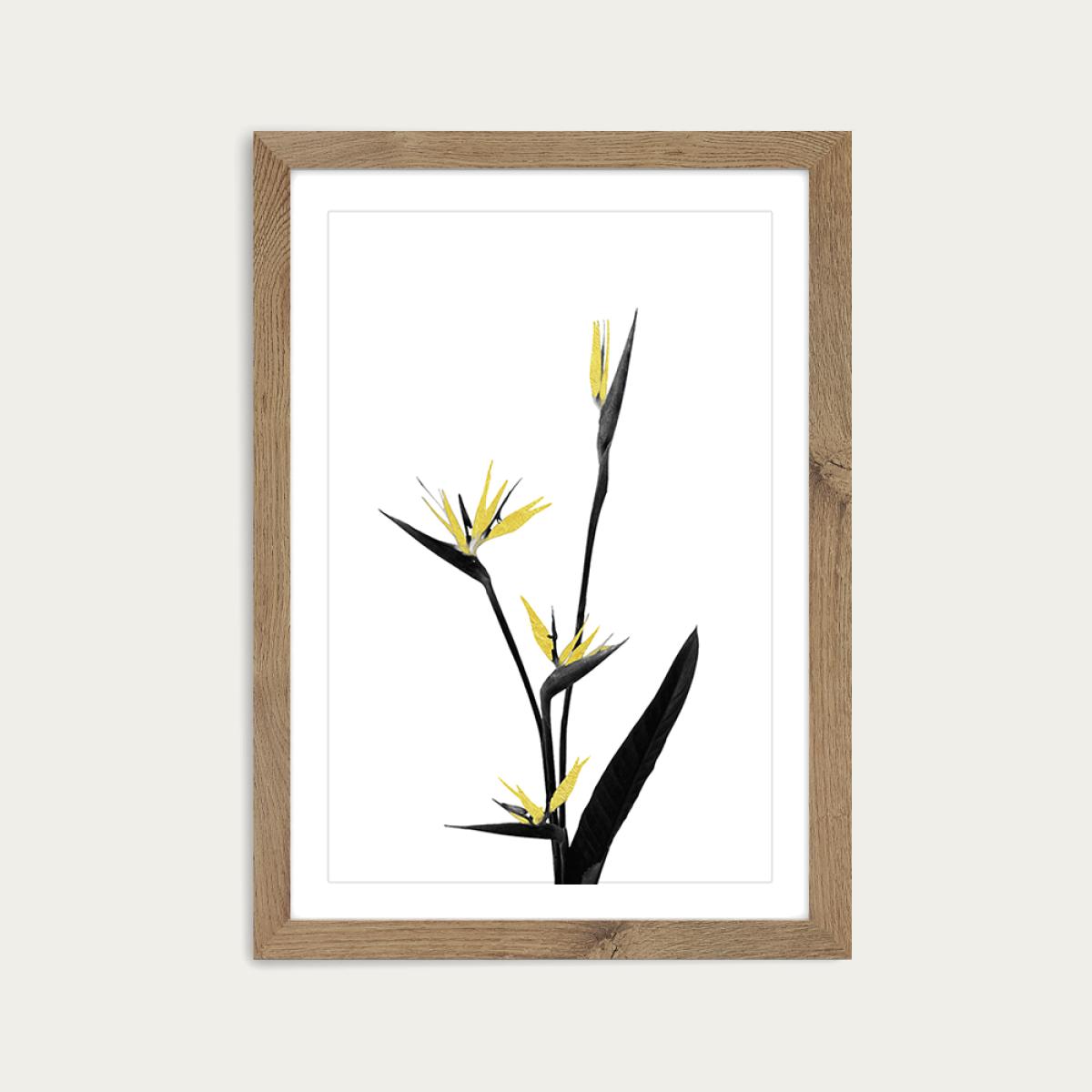 Flower Minimal Black and Gold 5 Art Print Oak Frame – image 1