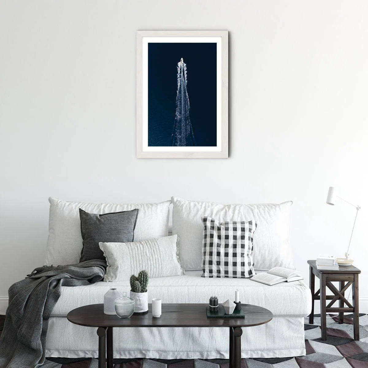 Boat Trip through Blue Art Print White Frame – image 2