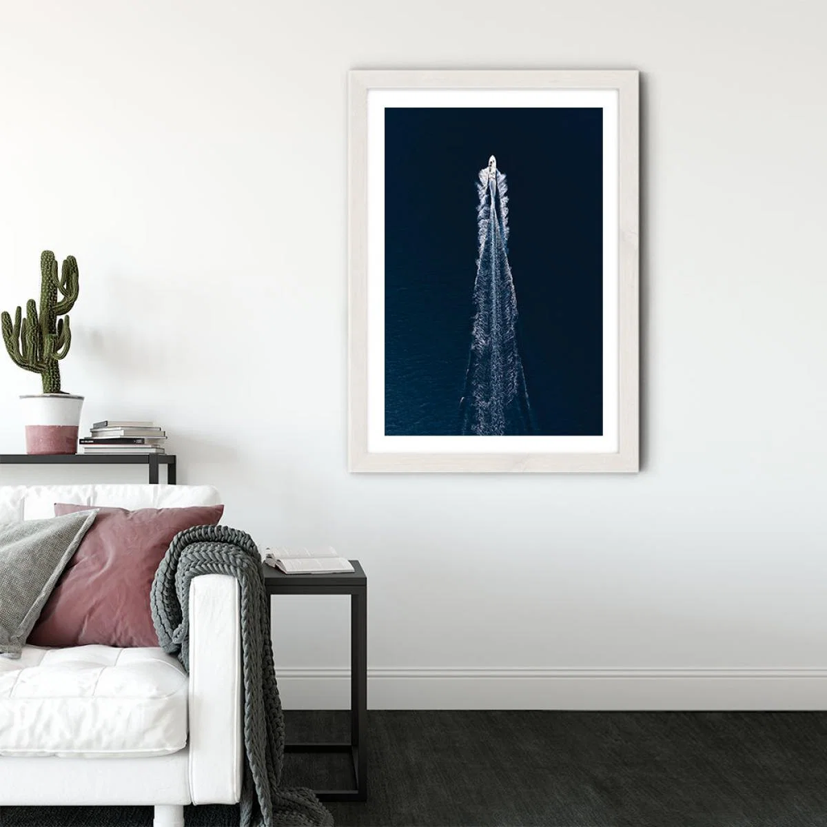 Boat Trip through Blue Art Print White Frame – image 3