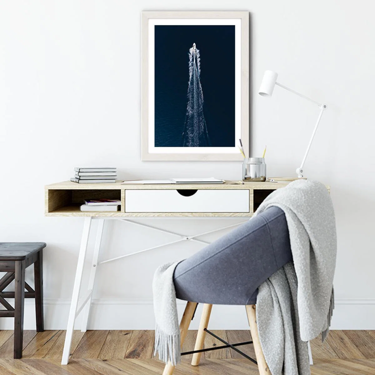 Boat Trip through Blue Art Print White Frame – image 5