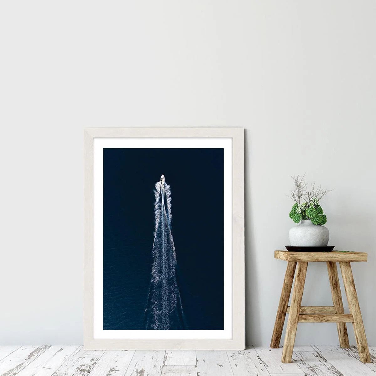 Boat Trip through Blue Art Print White Frame – image 6