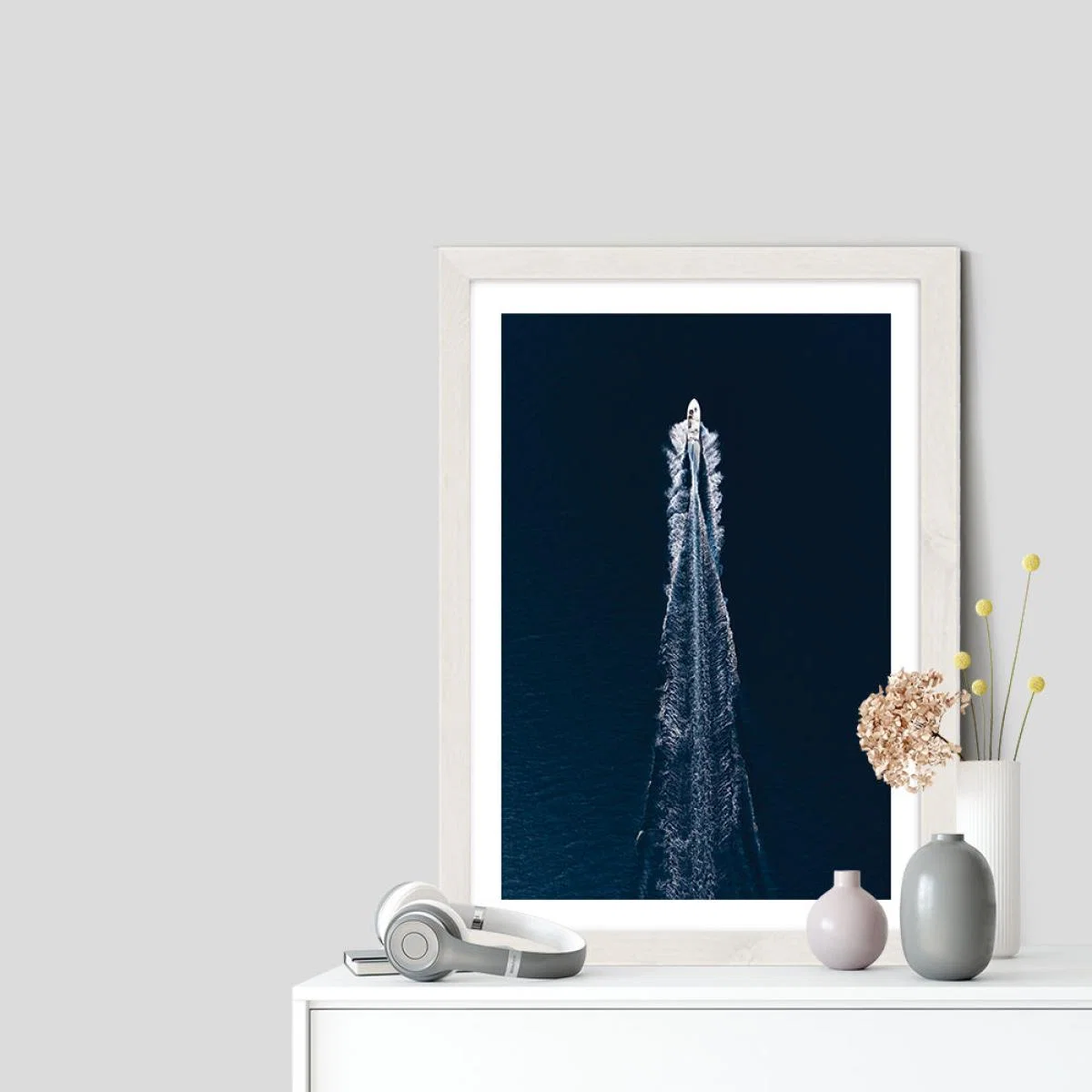 Boat Trip through Blue Art Print White Frame – image 7