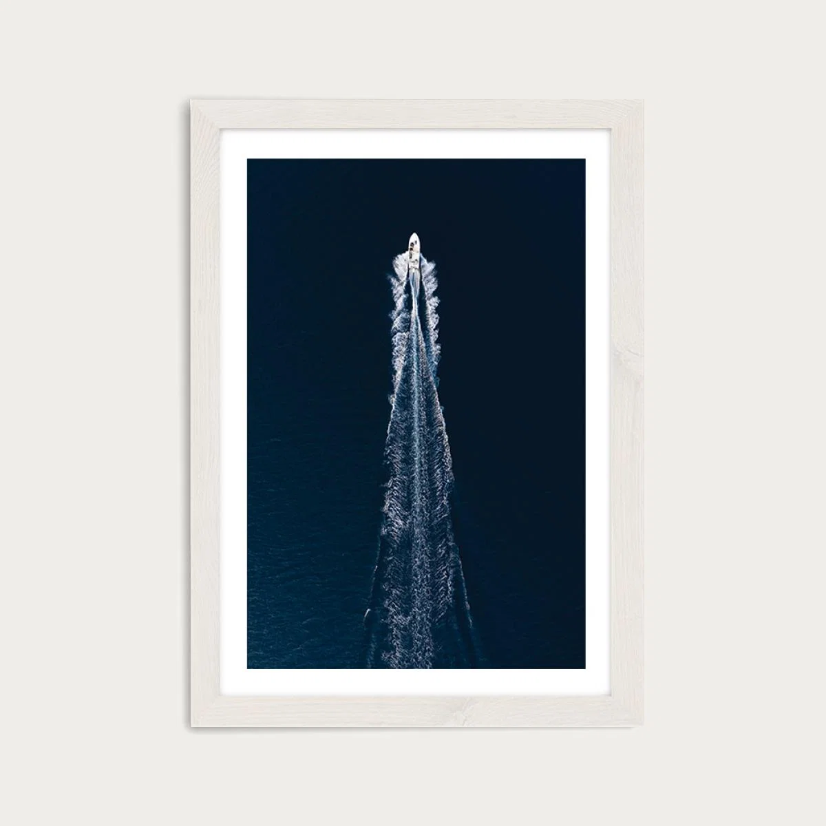 Boat Trip through Blue Art Print White Frame – image 1