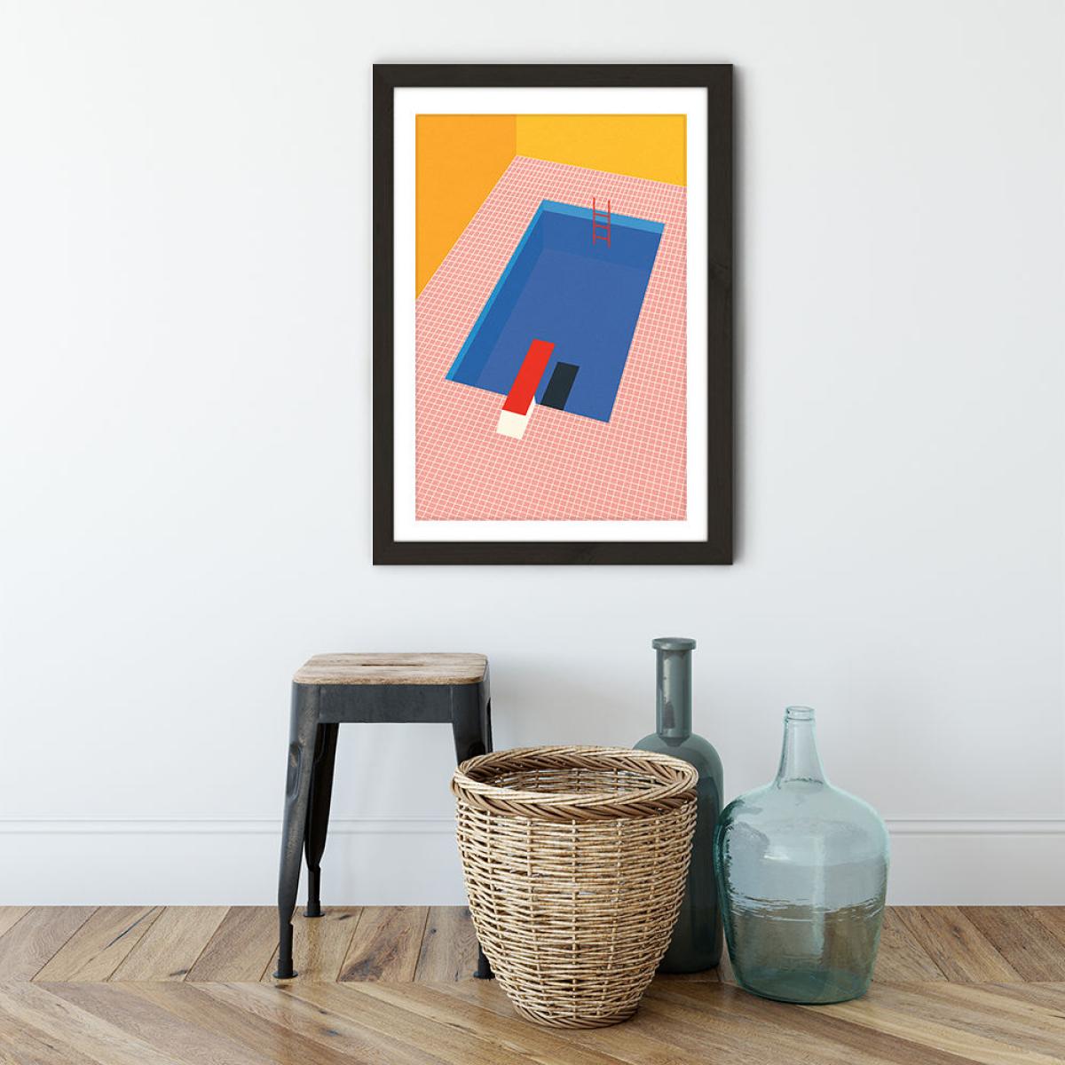 Backyard Pool Art Print Black Frame – image 3