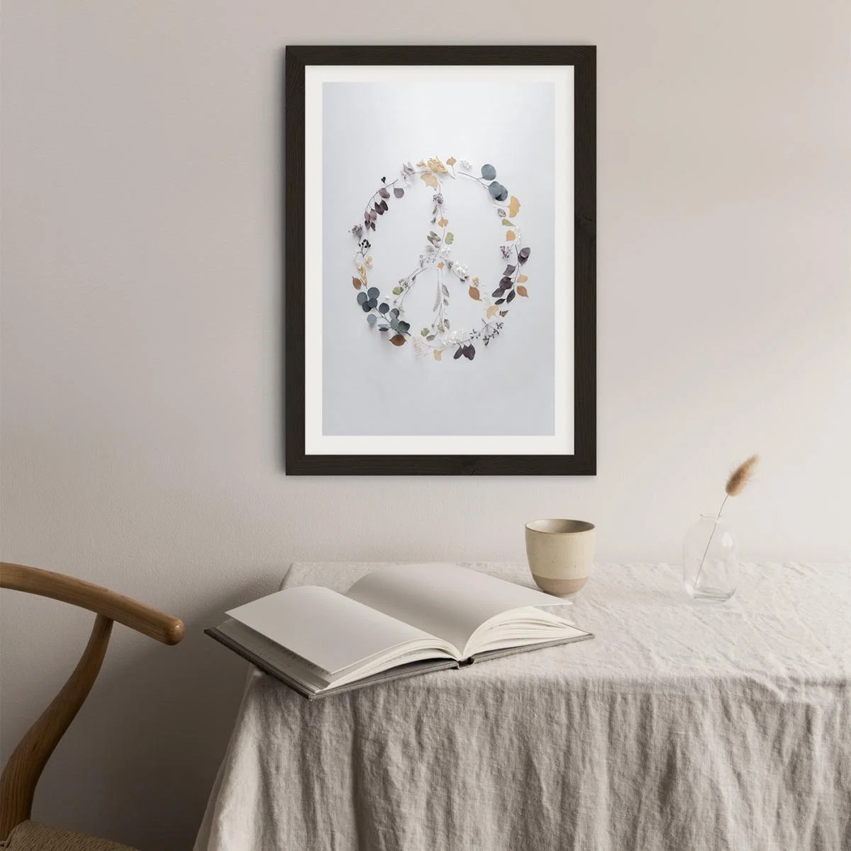 Love Flowers And Branches Peace Art Print Black Frame – image 1