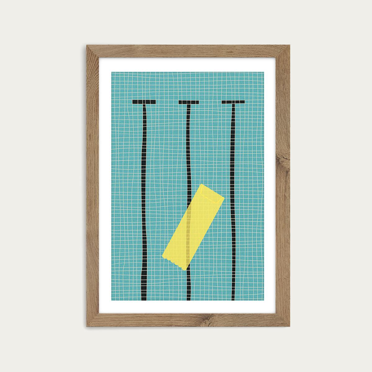 Floating in the Pool Art Print Oak Frame – image 1