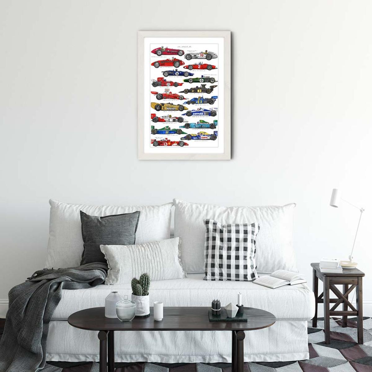 White Frame F1 Cars Art Print – image 2