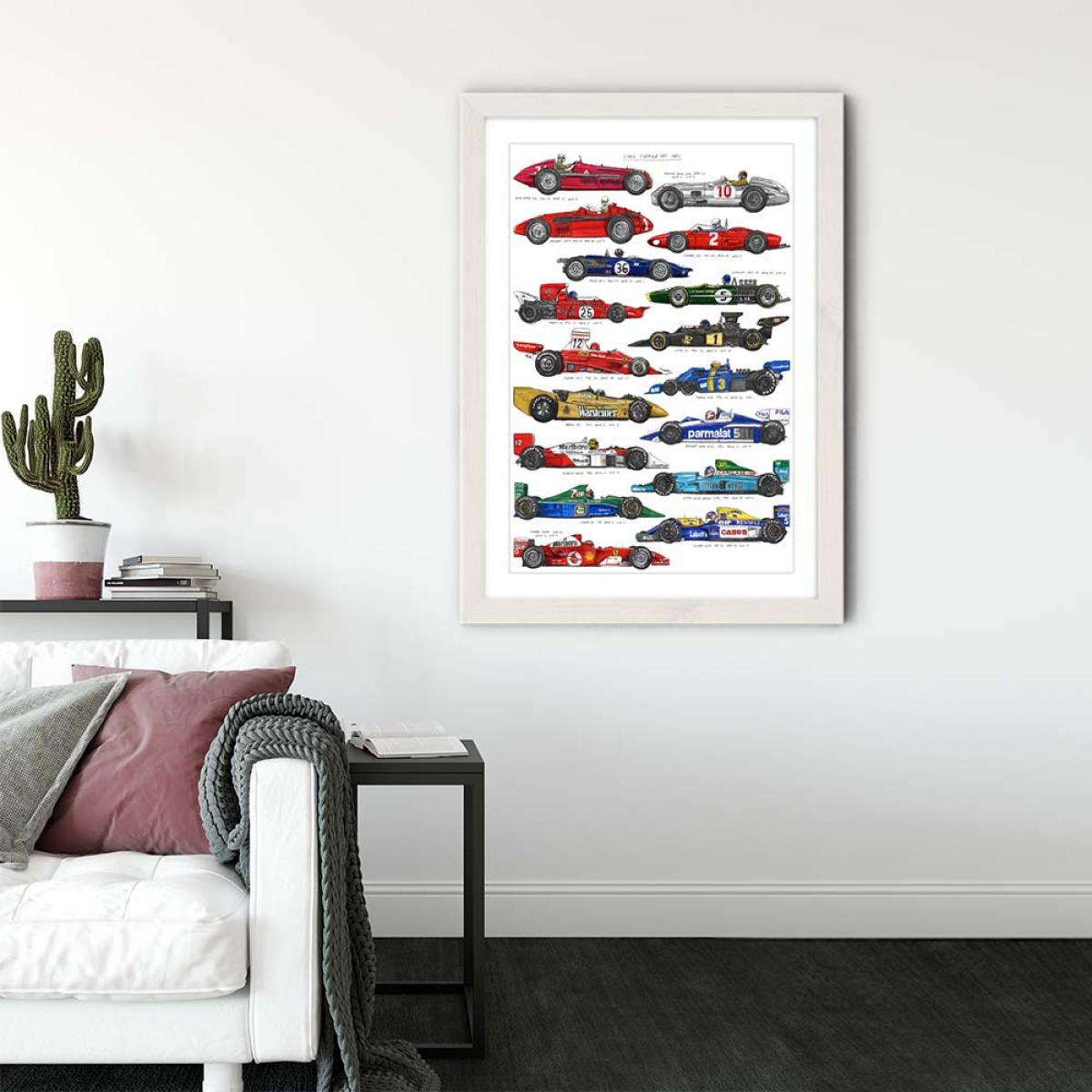 White Frame F1 Cars Art Print – image 3