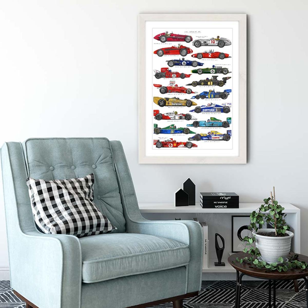 White Frame F1 Cars Art Print – image 4