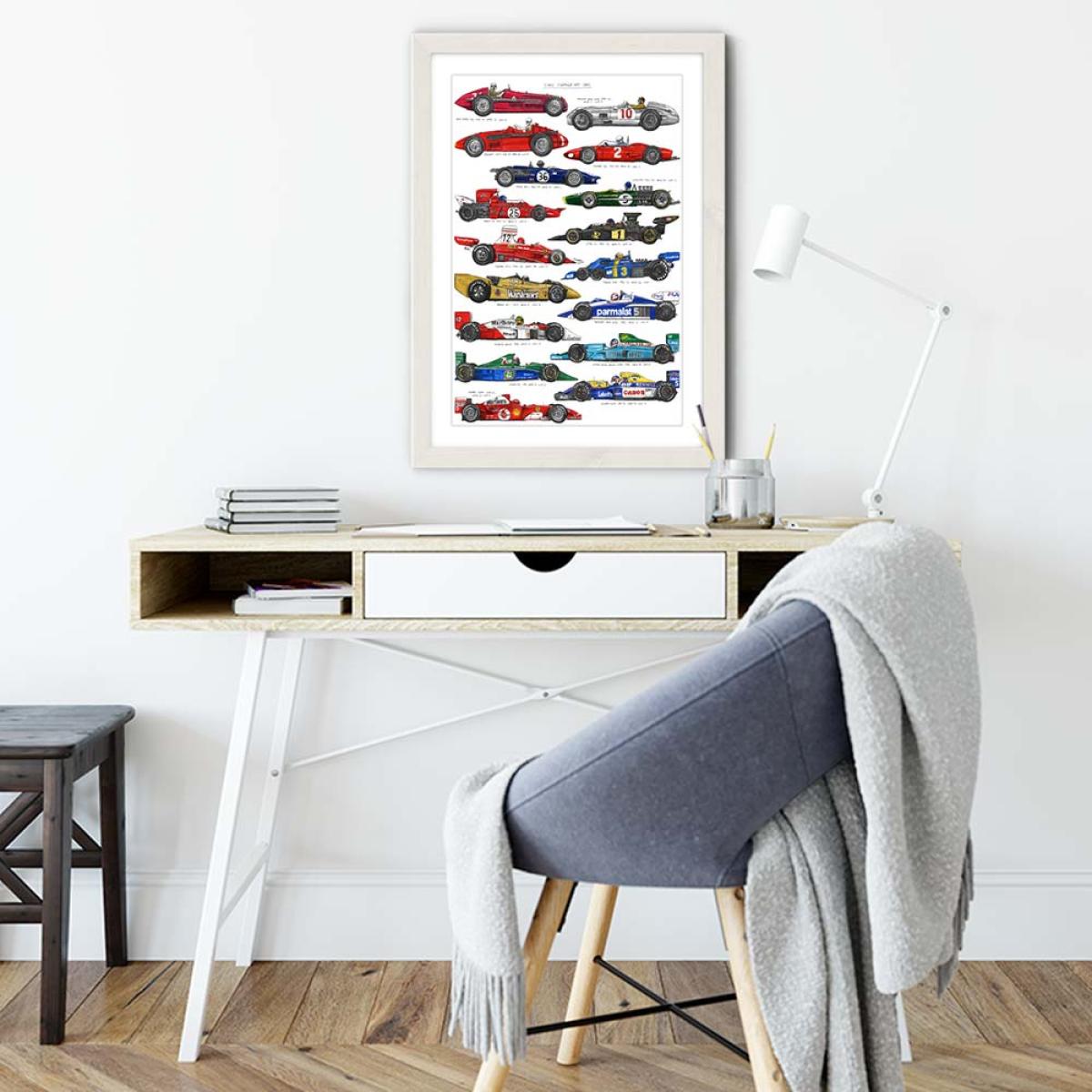 White Frame F1 Cars Art Print – image 5