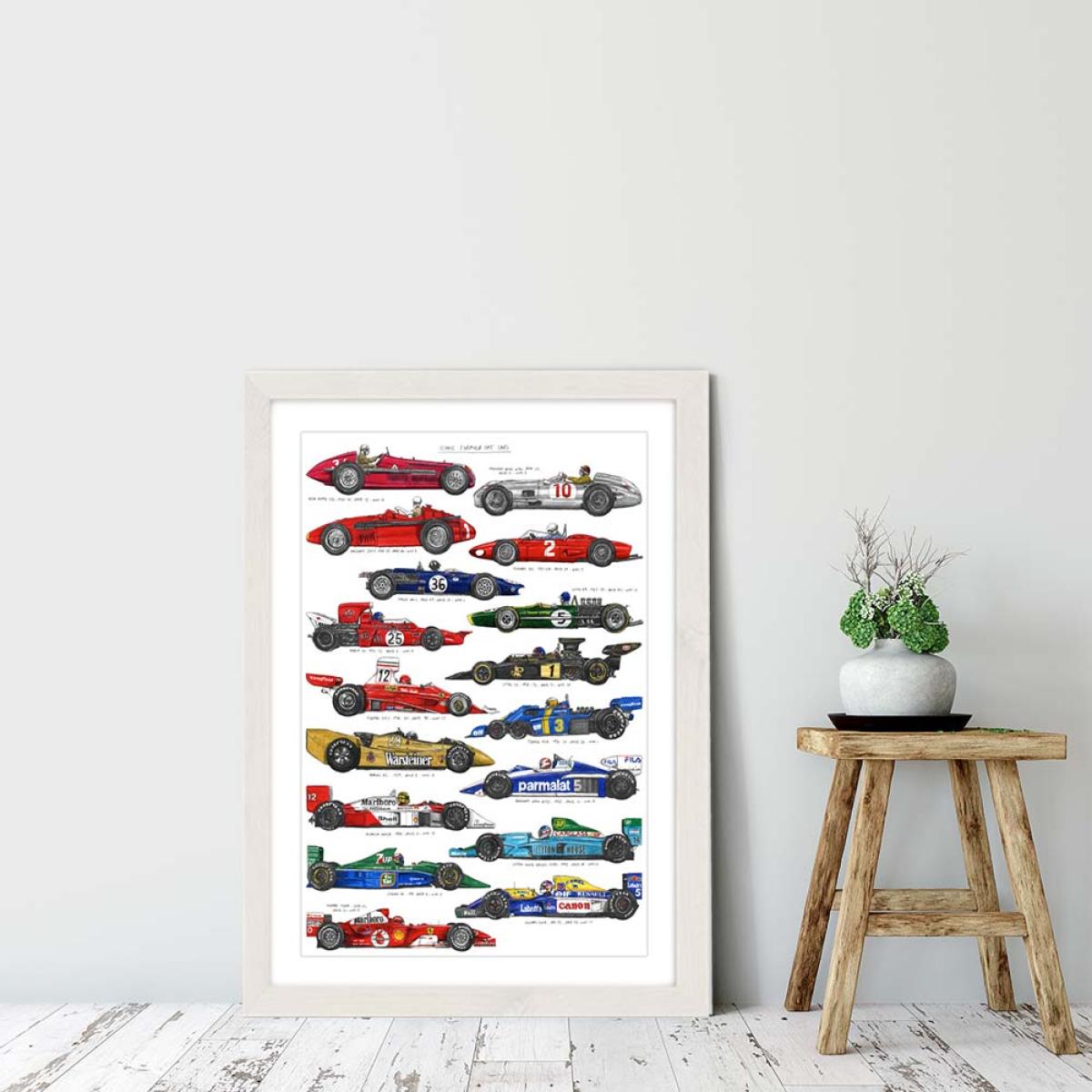 White Frame F1 Cars Art Print – image 6