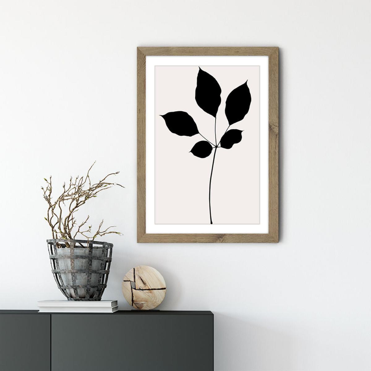 Maroon Leaf Art Print Oak Frame – image 2