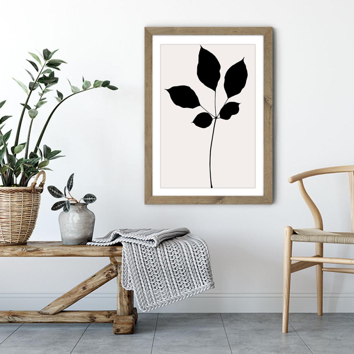 Maroon Leaf Art Print Oak Frame – image 4