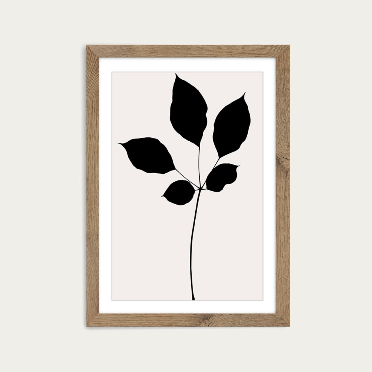 Maroon Leaf Art Print Oak Frame – image 1