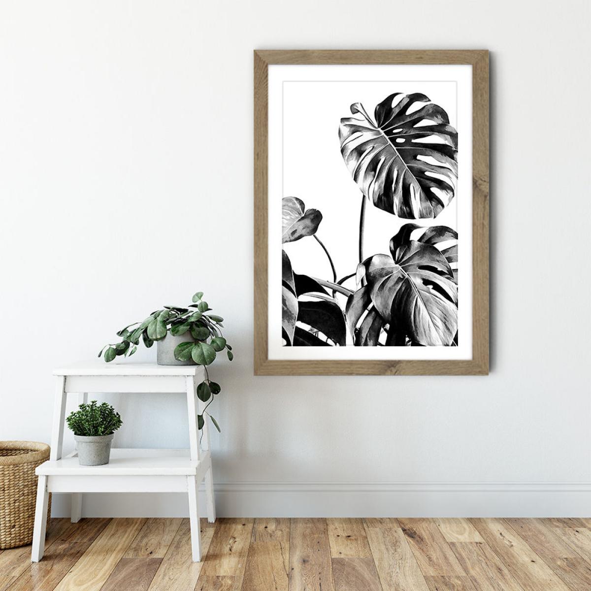 Monstera Black and White 7 Art Print Oak Frame – image 3