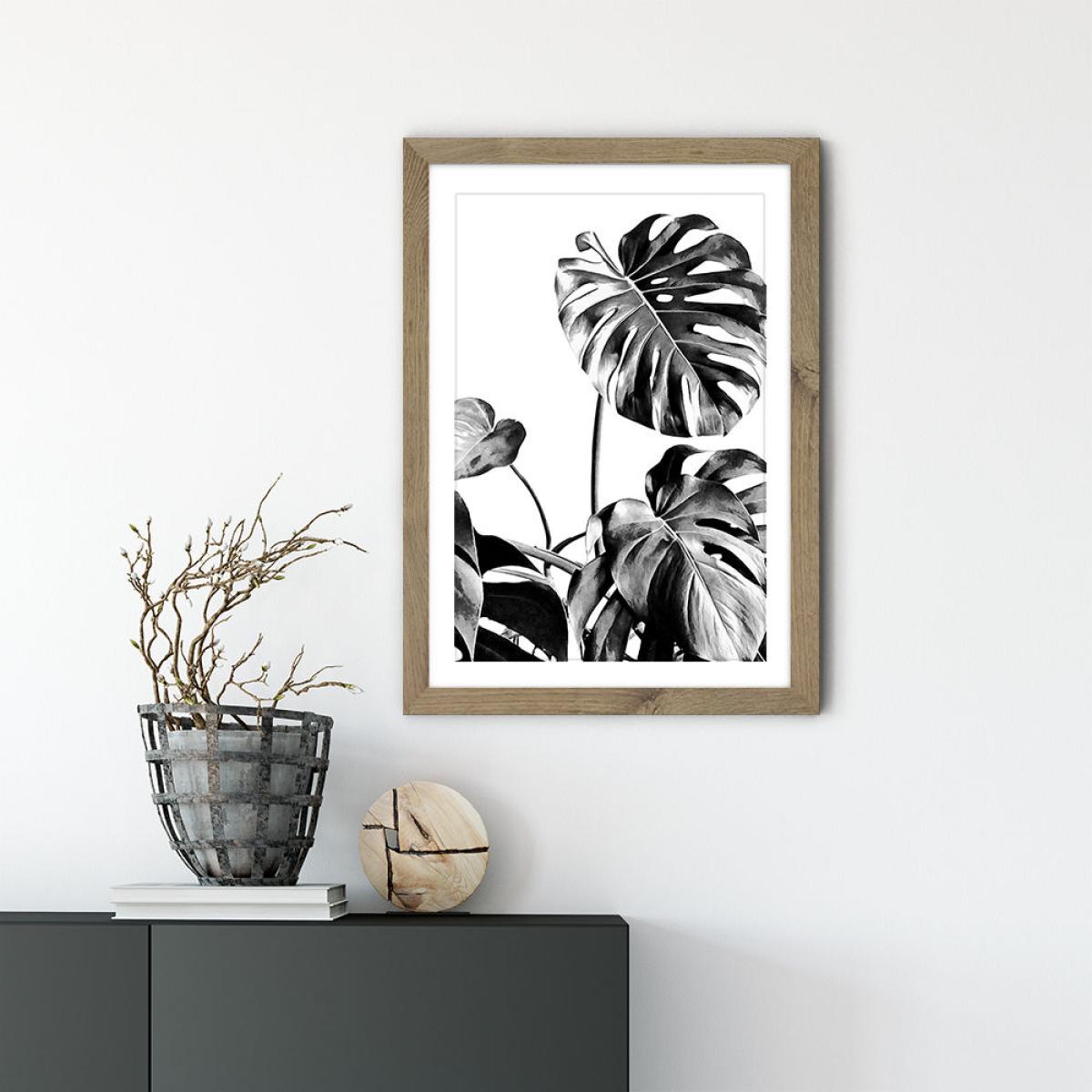 Monstera Black and White 7 Art Print Oak Frame – image 4