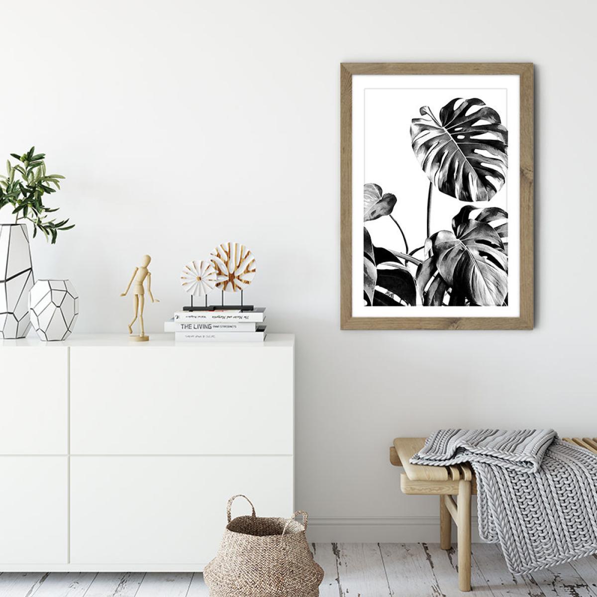 Monstera Black and White 7 Art Print Oak Frame – image 5