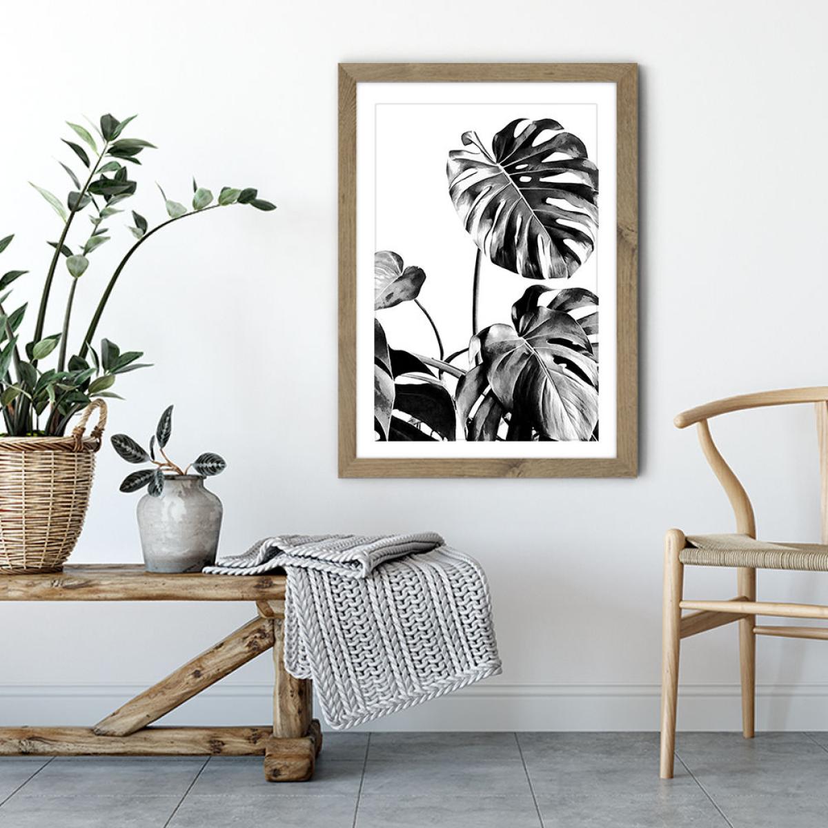 Monstera Black and White 7 Art Print Oak Frame – image 6