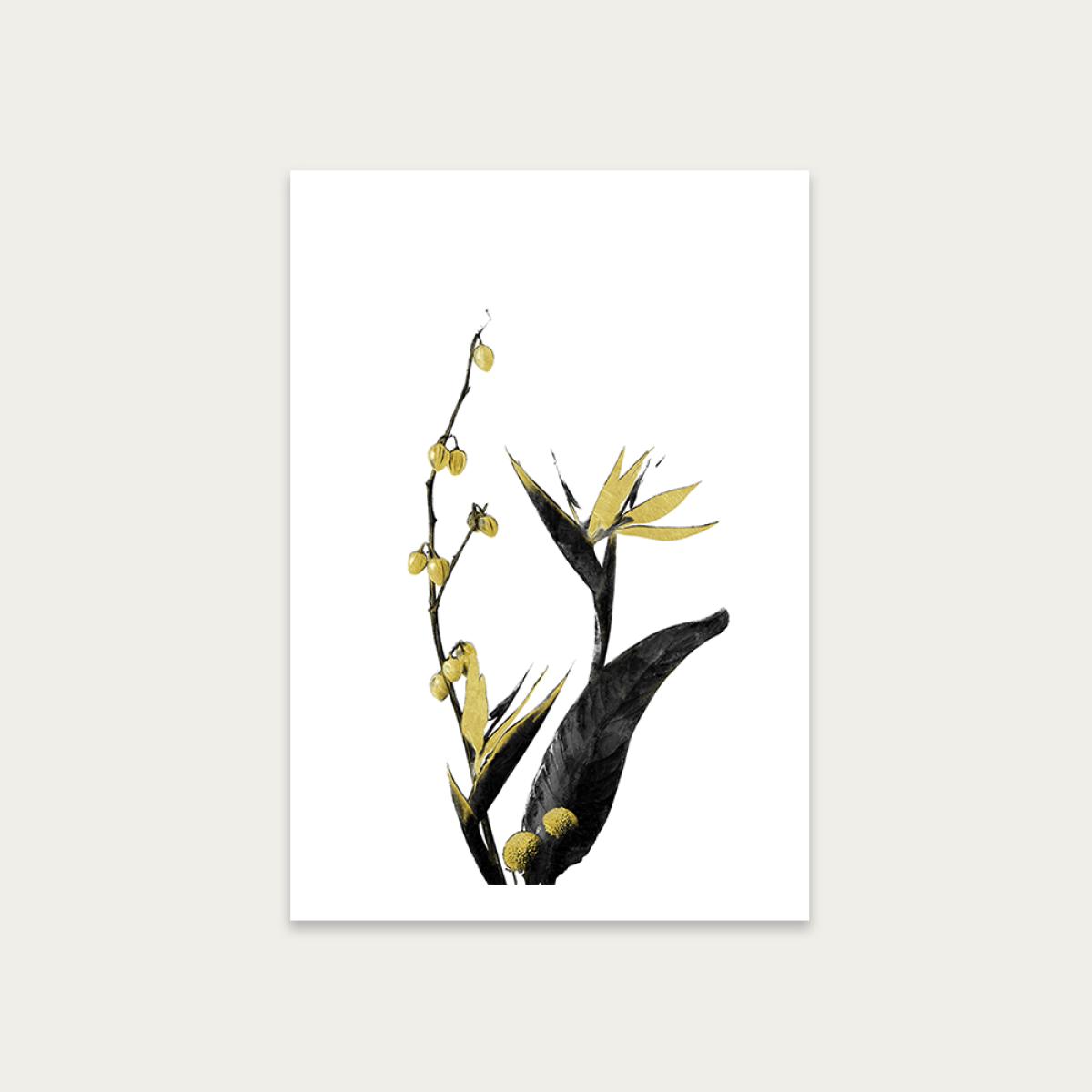 Flower Minimal Black and Gold 2 Art Print Unframed