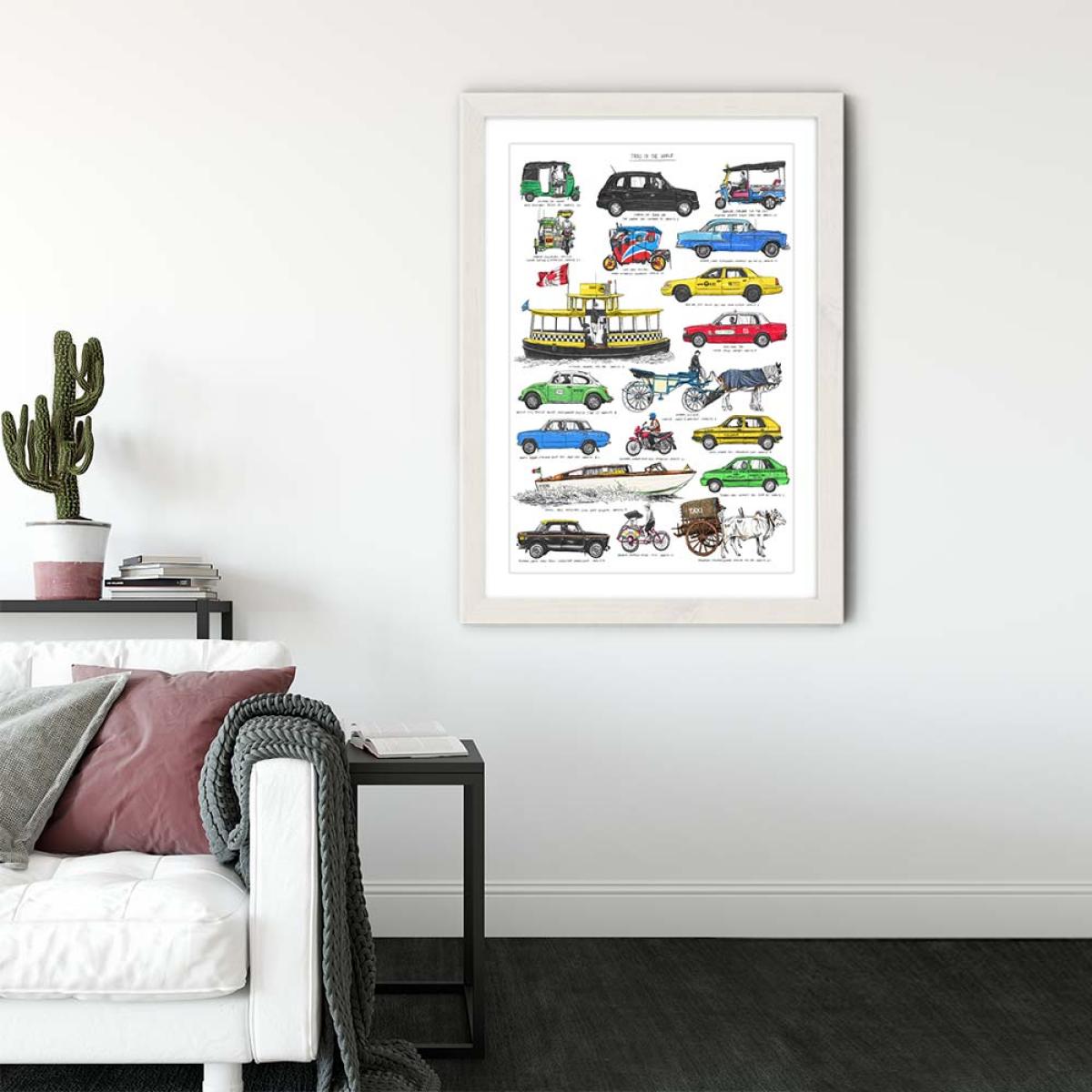 White Frame Taxis Art Print – image 3