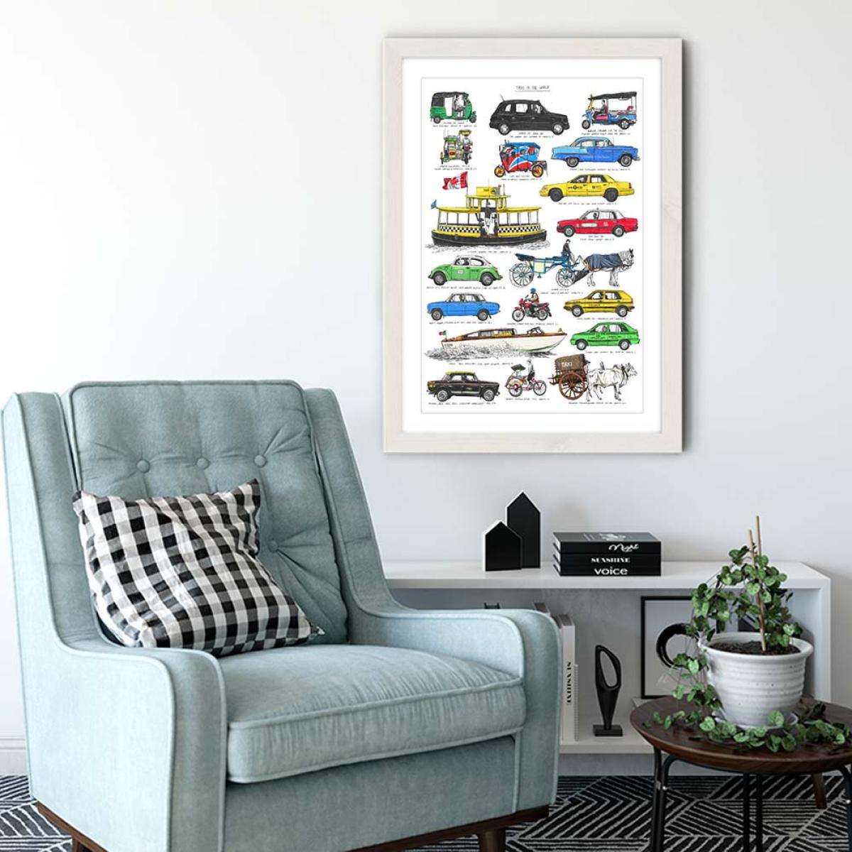 White Frame Taxis Art Print – image 4