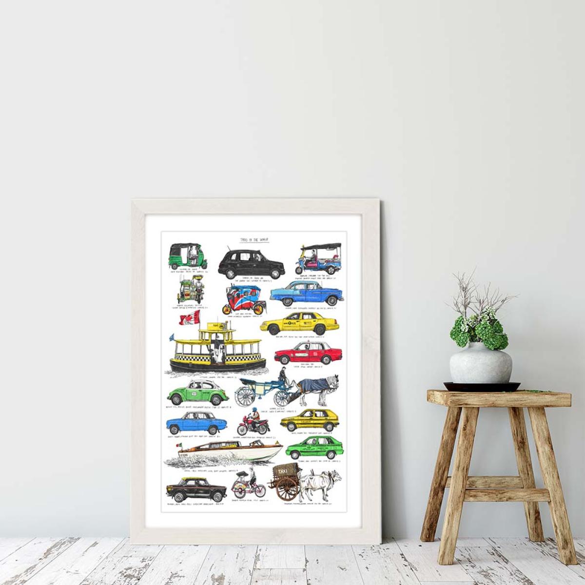 White Frame Taxis Art Print – image 6