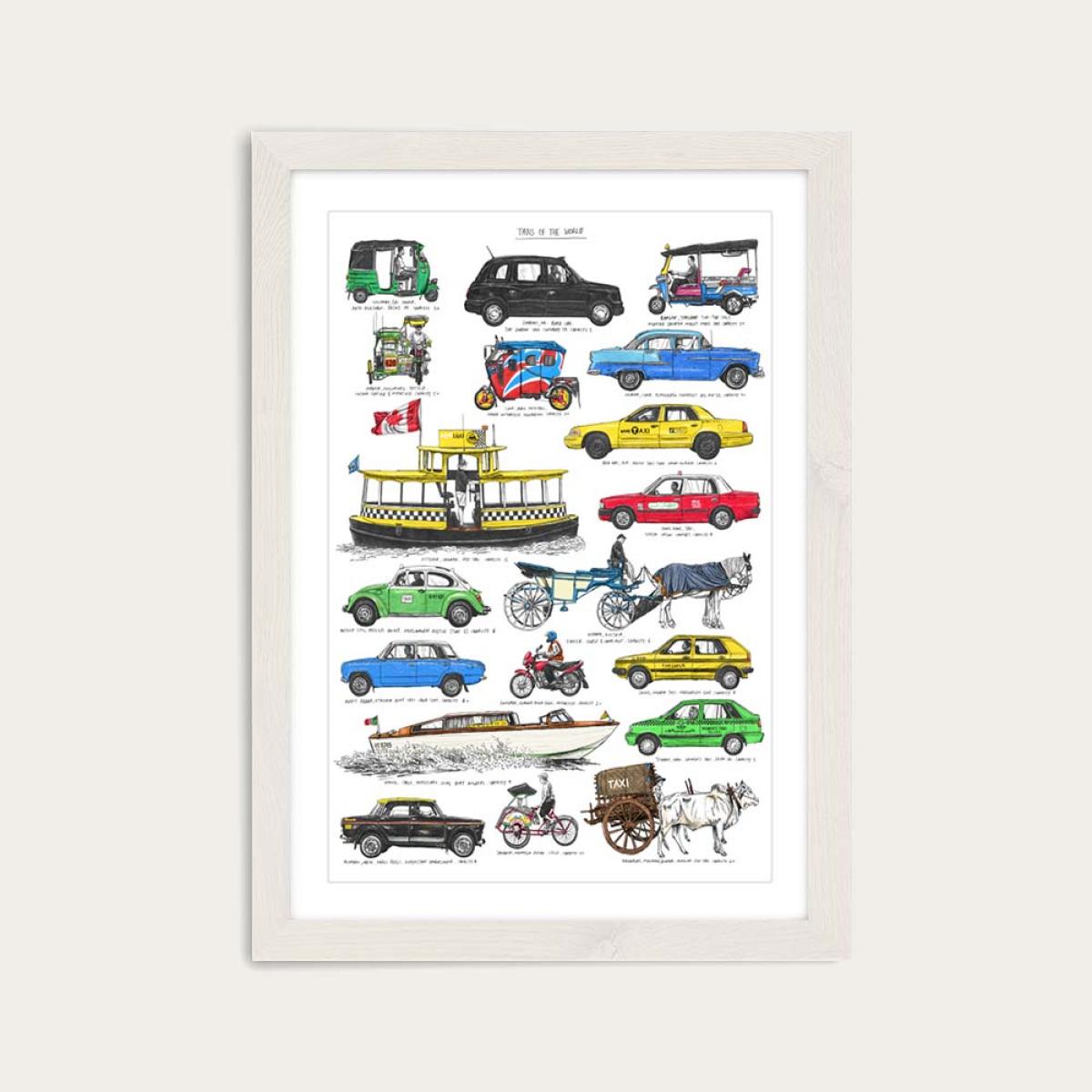 White Frame Taxis Art Print – image 1