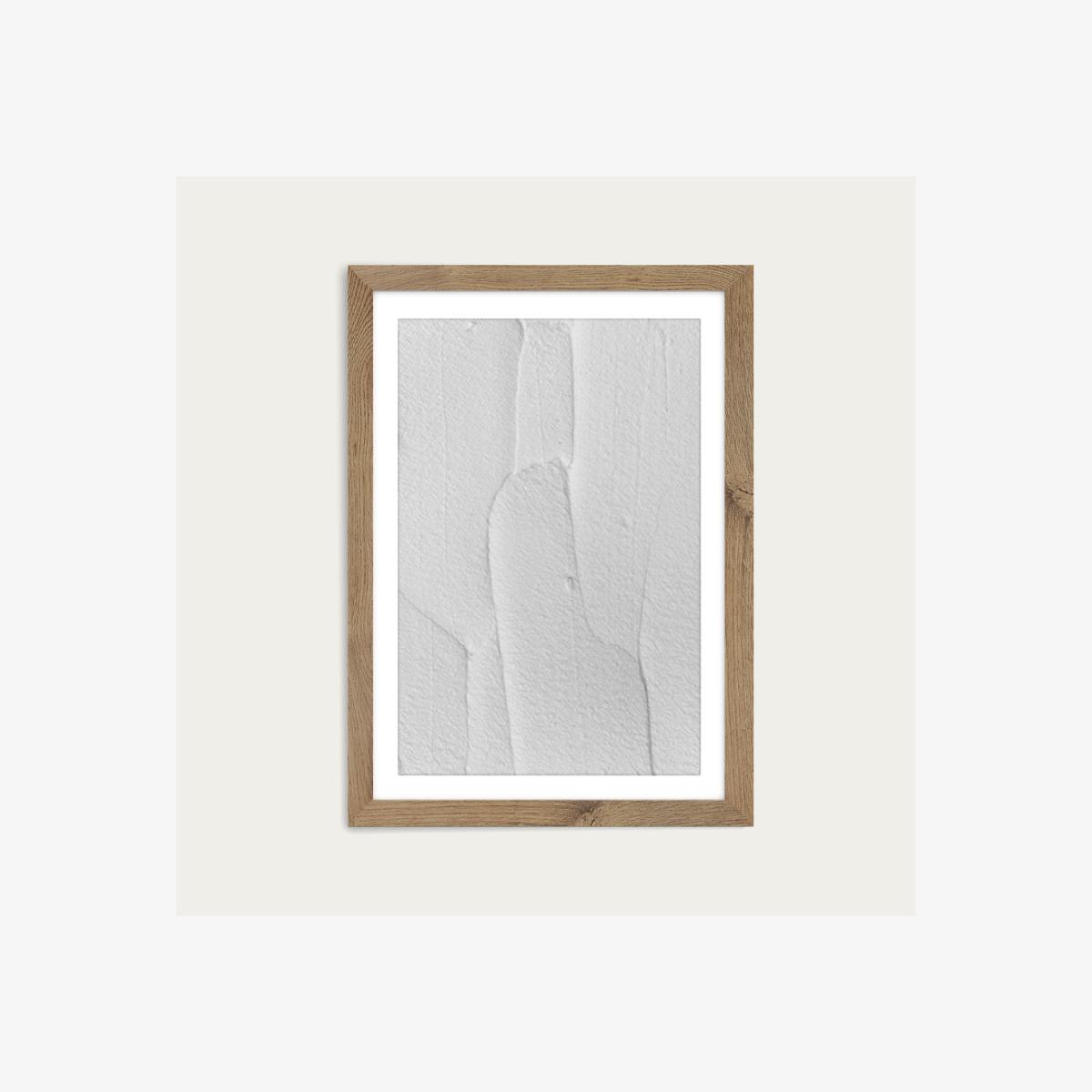 White Textures III - Abstract Shapes Art Print Oak Frame
