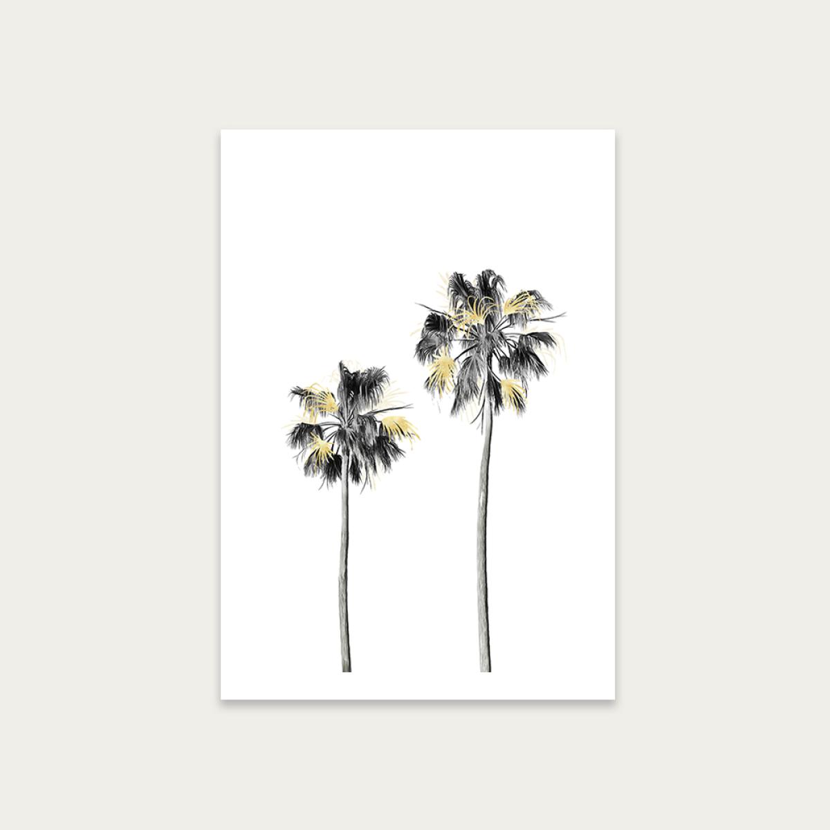 Palm Tree Black White and Gold 1 Art Print Unframed