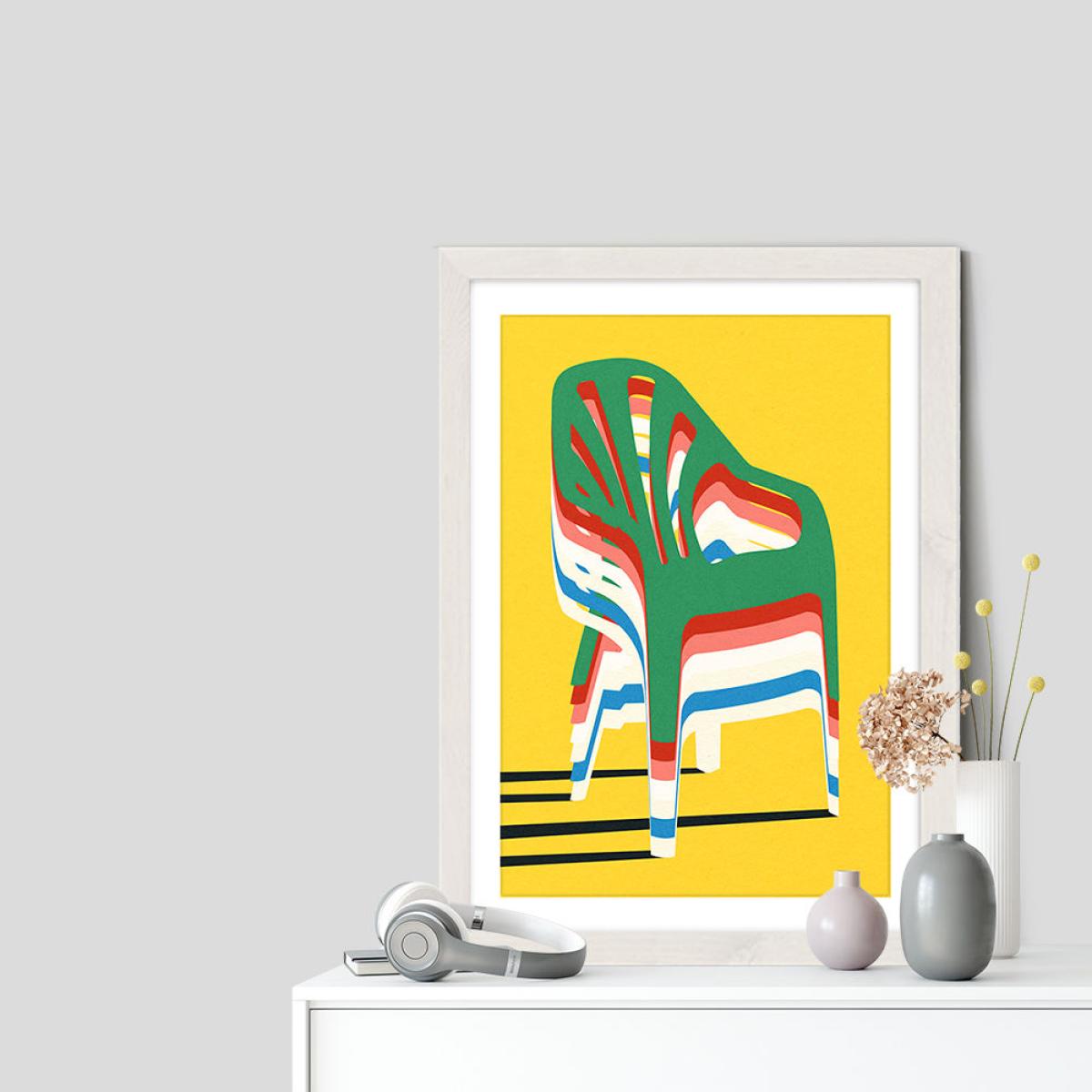 Stack of Chairs Art Print White Frame – image 7