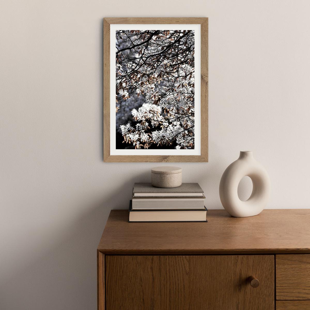 White Japan Spring Blossoms Art Print Oak Frame – image 2