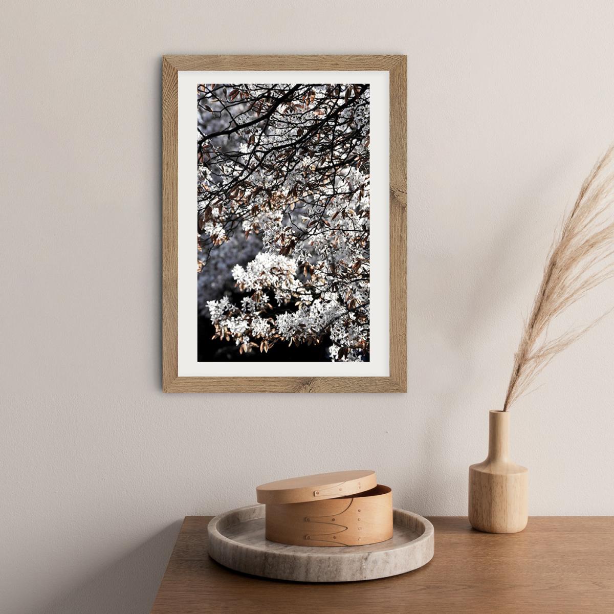 White Japan Spring Blossoms Art Print Oak Frame – image 4