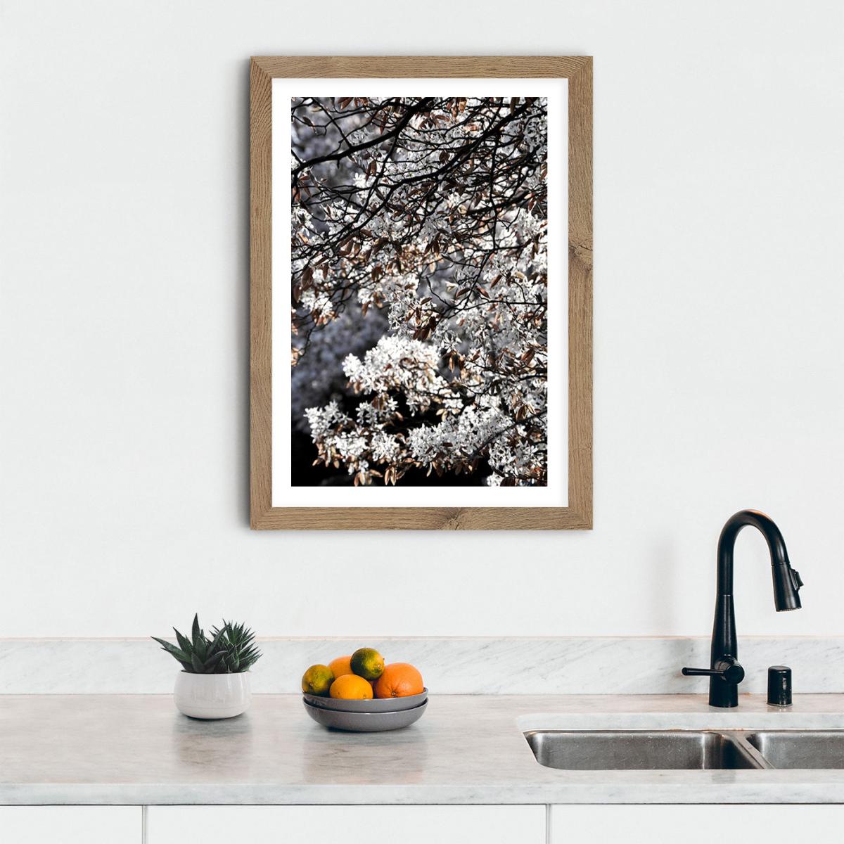 White Japan Spring Blossoms Art Print Oak Frame – image 6