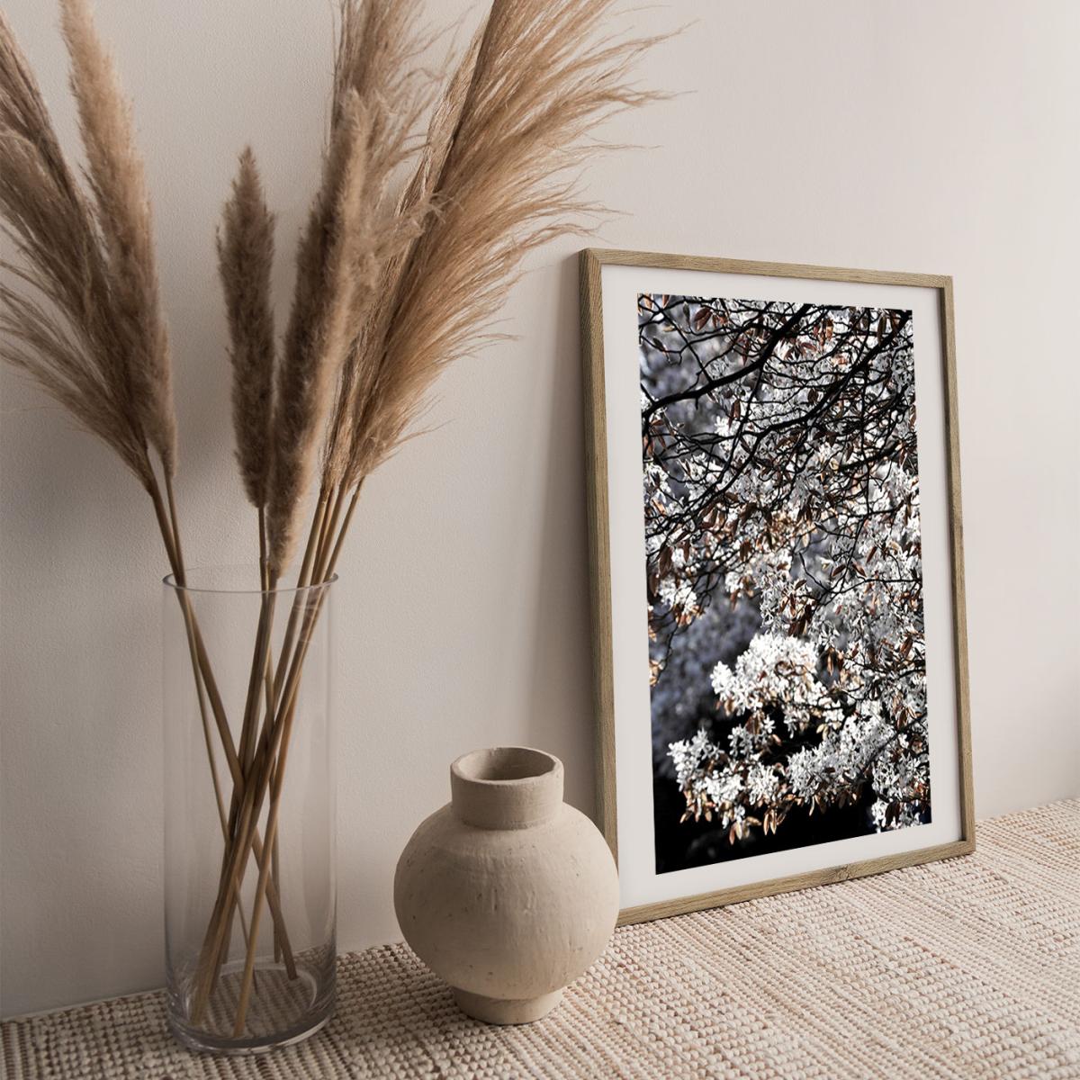 White Japan Spring Blossoms Art Print Oak Frame – image 7