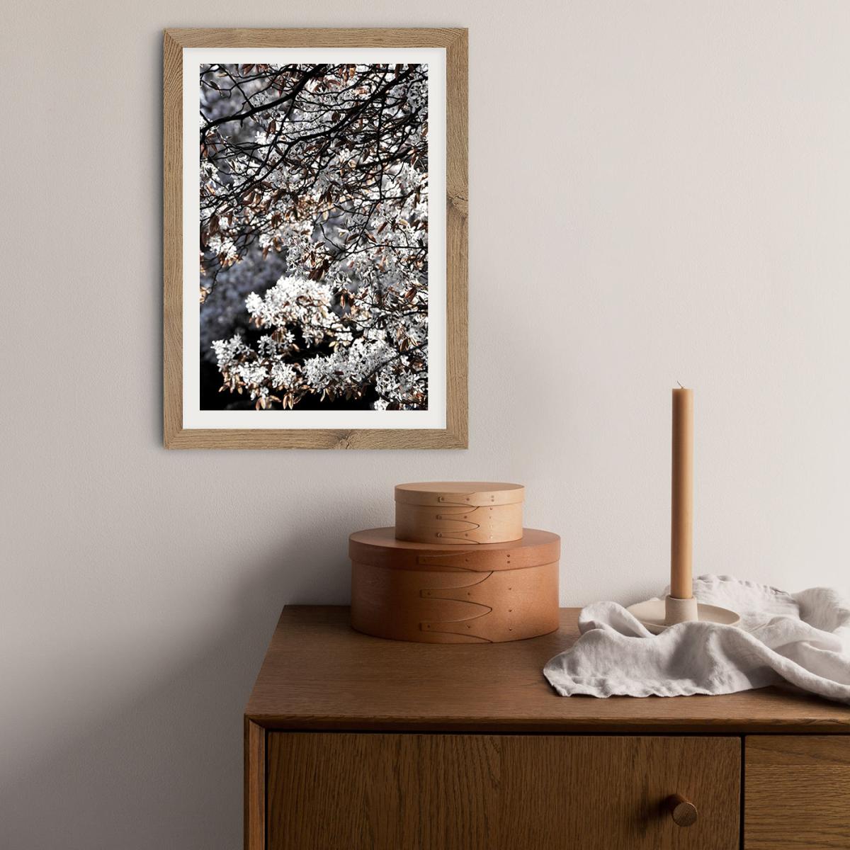 White Japan Spring Blossoms Art Print Oak Frame – image 9