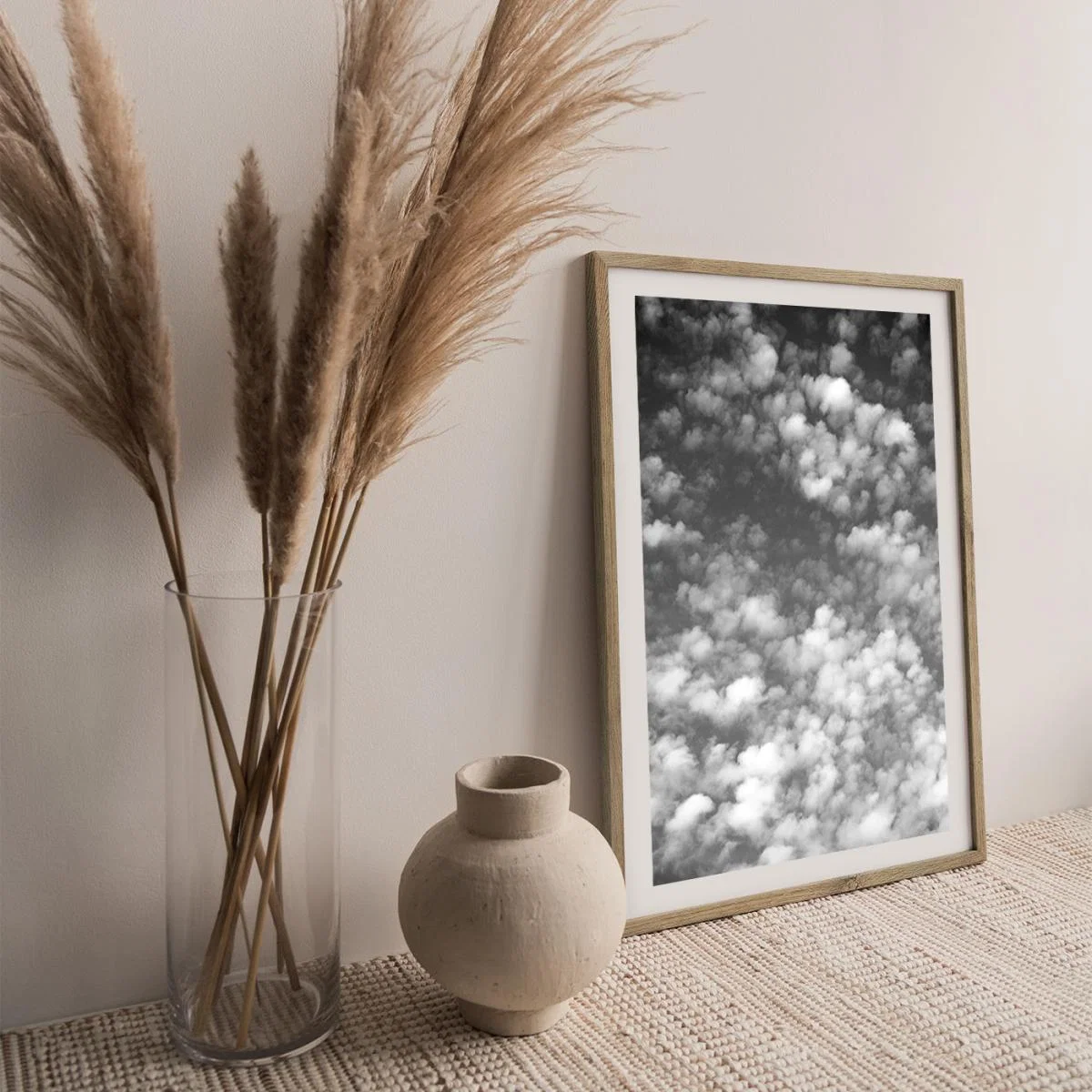 Sky Clouds and Counting Sheep Art Print Oak Frame – image 2