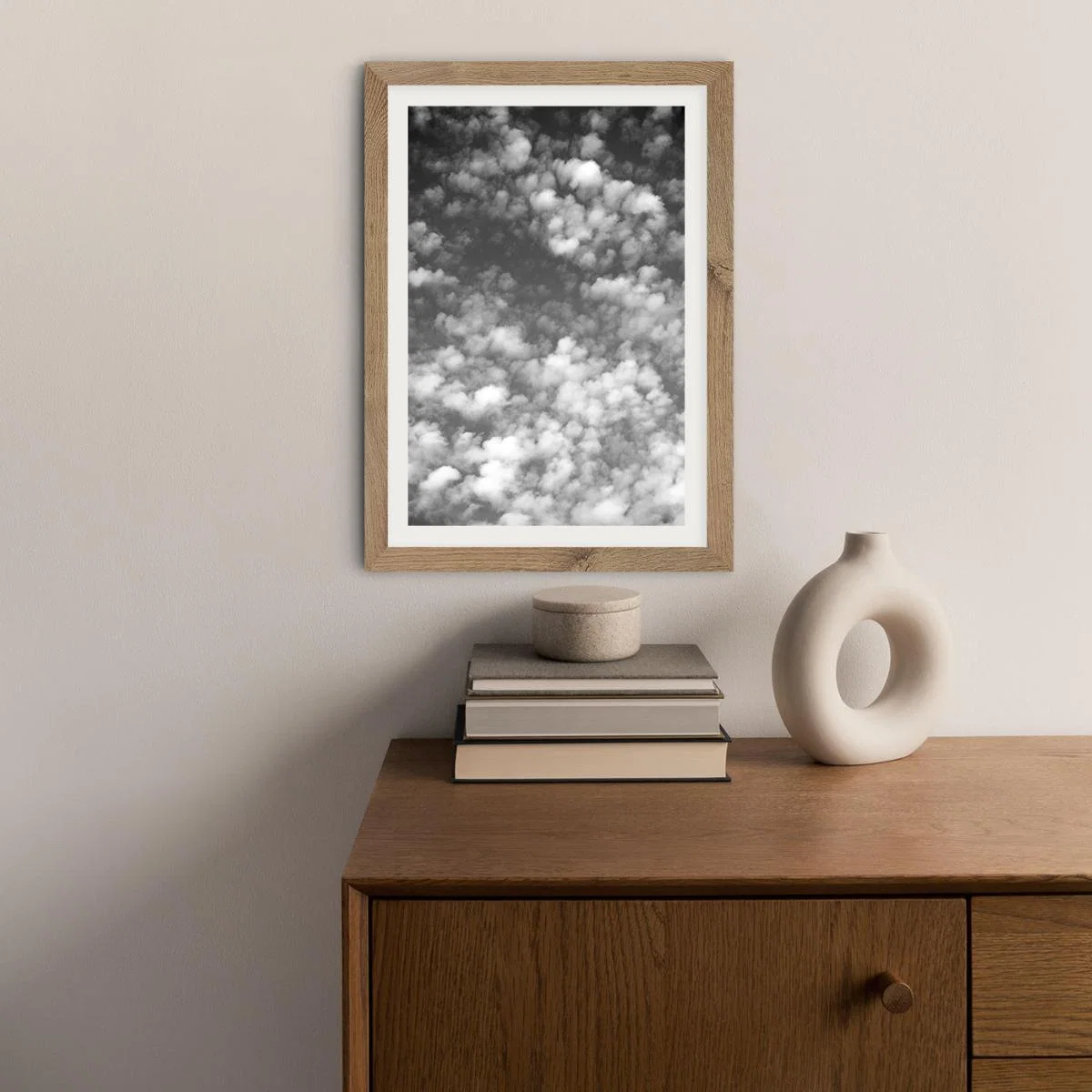Sky Clouds and Counting Sheep Art Print Oak Frame – image 4